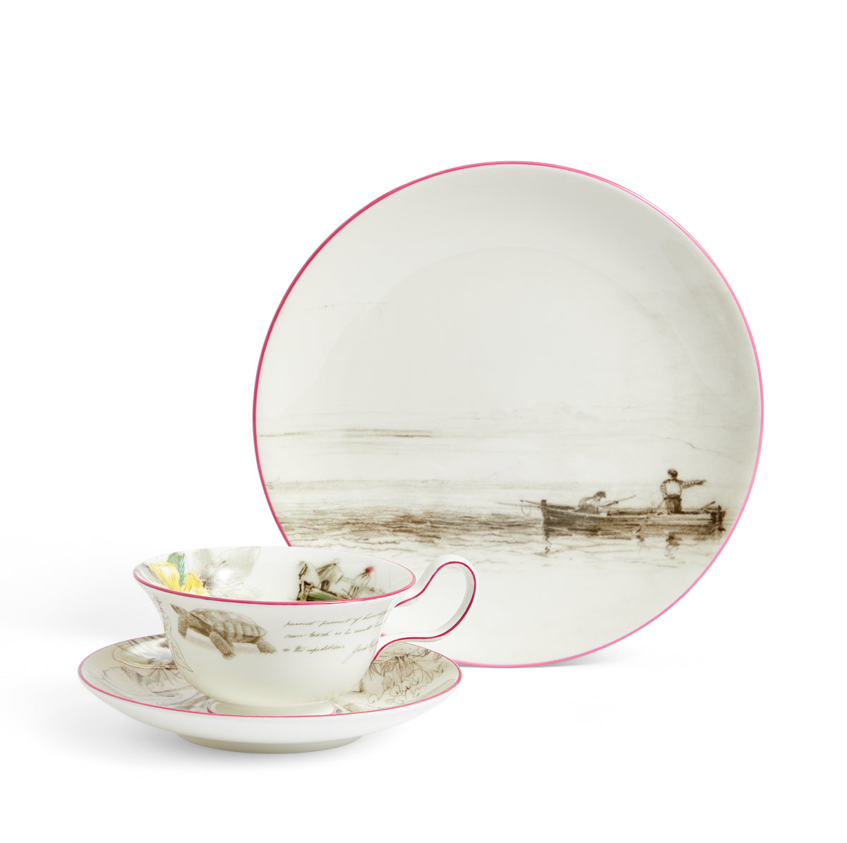 Darwin Voyage of the Beagle Galapagos Islands Teacup Saucer Plate, Set of 3