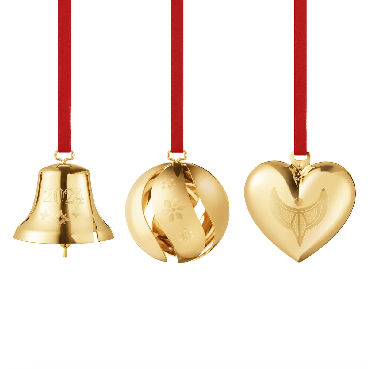 2024 Gift Set Bell Ball Heart, Set of 3 18 Kt Gold Plated