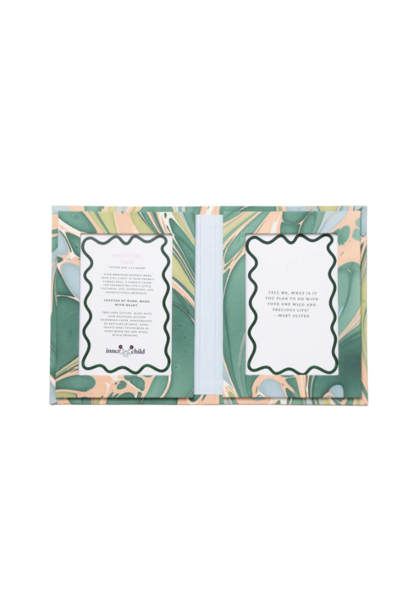 Hand Marbled Picture Frame Folding Book in Green and Pink