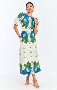 Faye Midi Dress in Green Blue