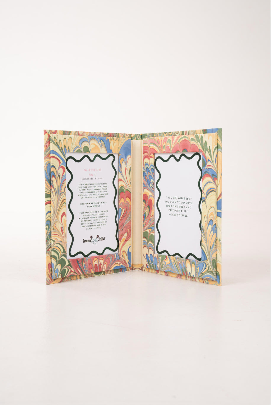 Hand Marbled Picture Frame Folding Book in Multicolor Marbling