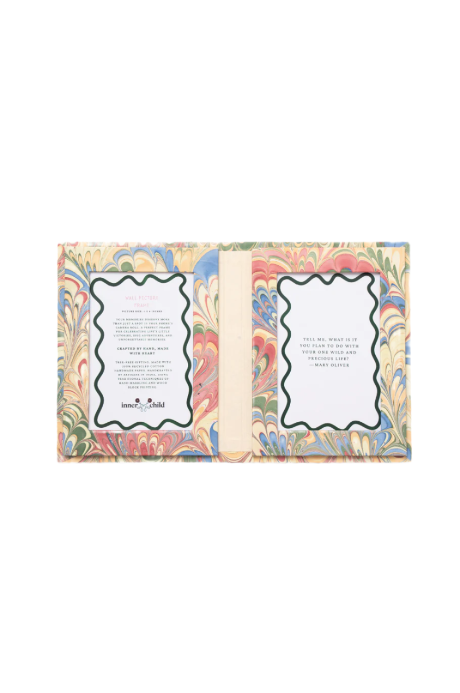 Hand Marbled Picture Frame Folding Book in Multicolor Marbling