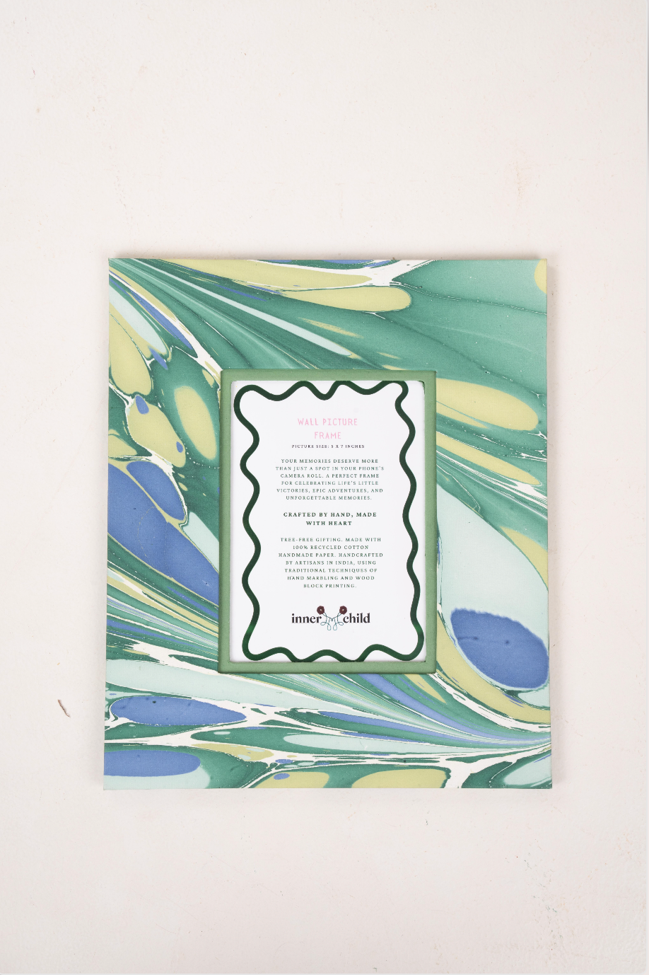 Hand-Marbled Large Wall Picture Frame in Green & Blue, 5x7
