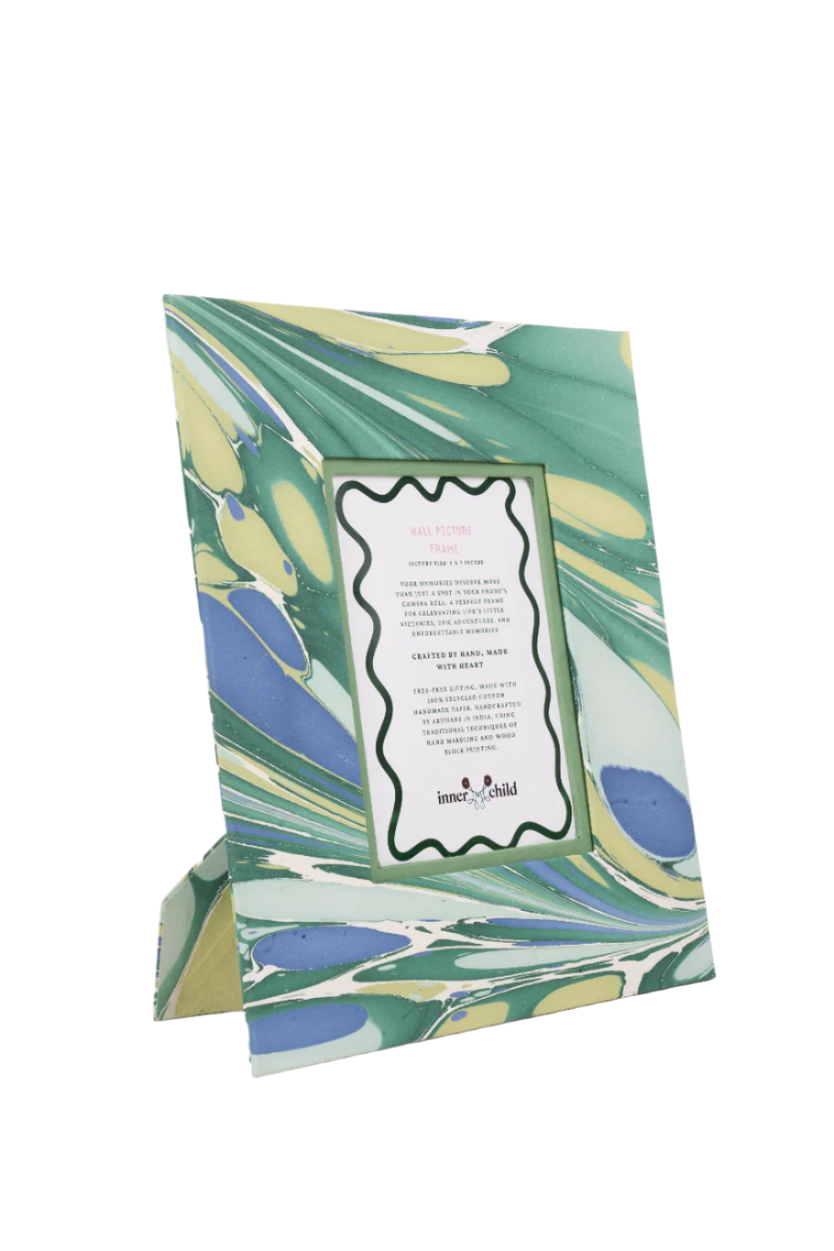 Hand-Marbled Large Wall Picture Frame in Green & Blue, 5x7