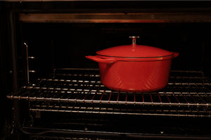 Oval Enameled Cast Iron Dutch Oven in Made In Red