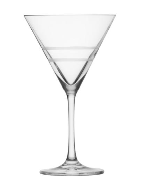 Front view of Crafthouse Signature Martini glass showcasing two frosted bands on the bowl with white background