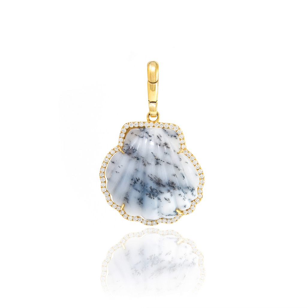 Carved Stone Shell In Diamond Frame Charm