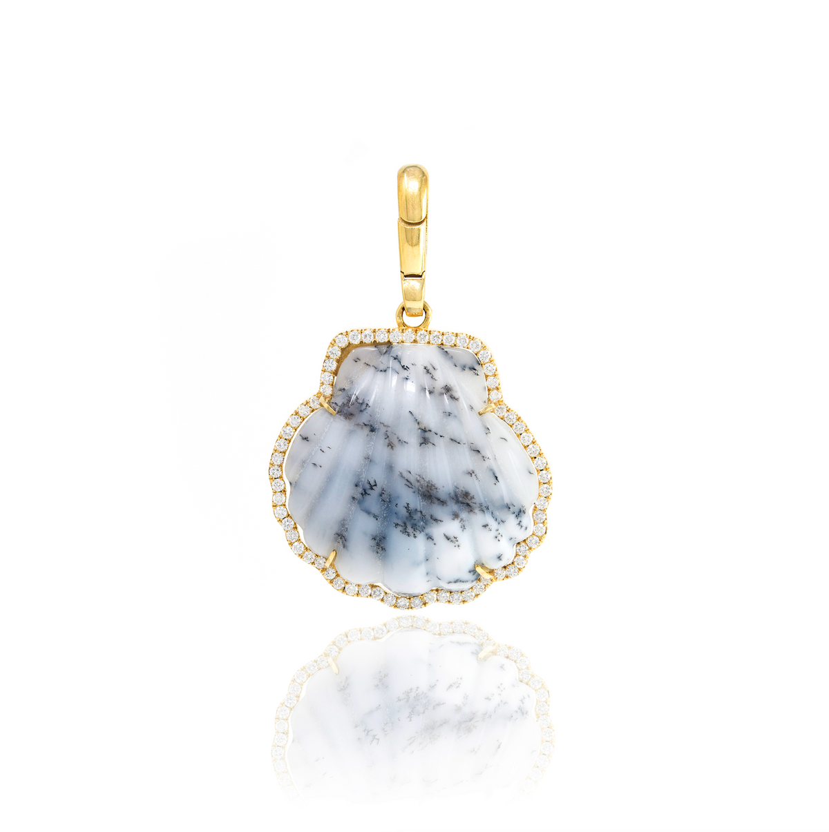 Carved Stone Shell In Diamond Frame Charm