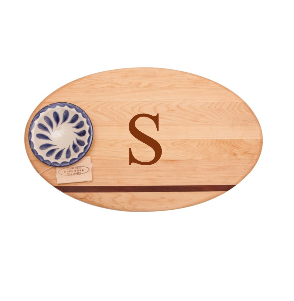 Oval Dip Board with Ceramic Bowl