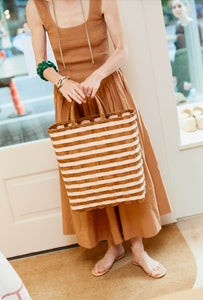 Retro-Striped Towel Tote in Butternut & Quartz