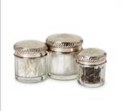 Decorative Glass Jars with Antique Silver Plated Brass Lid, Set of 3