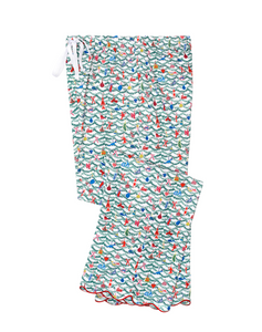 Front view of Oh Christmas Tree women’s pajama pants showcasing a hand-drawn holiday print on a white background