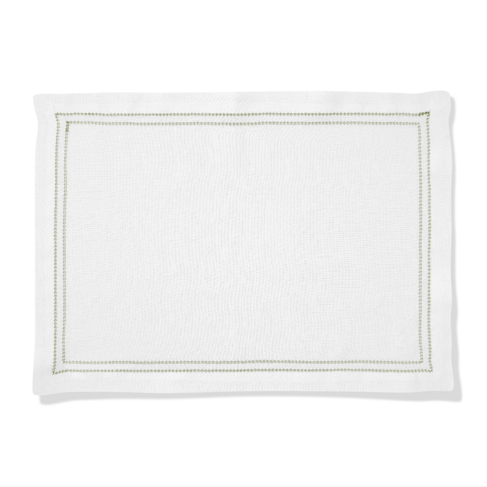 Set of Botanical Green Double Hemstitch Edge Placemats