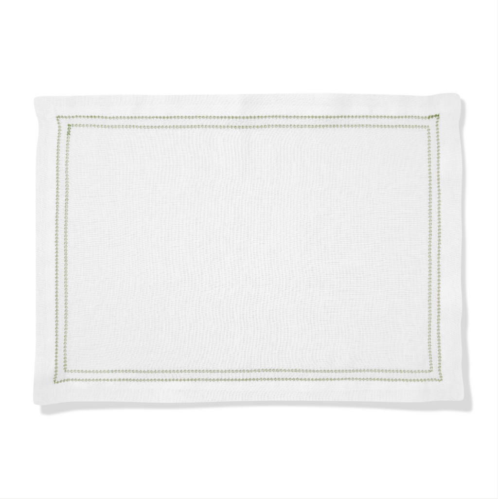 Set of Botanical Green Double Hemstitch Edge Placemats
