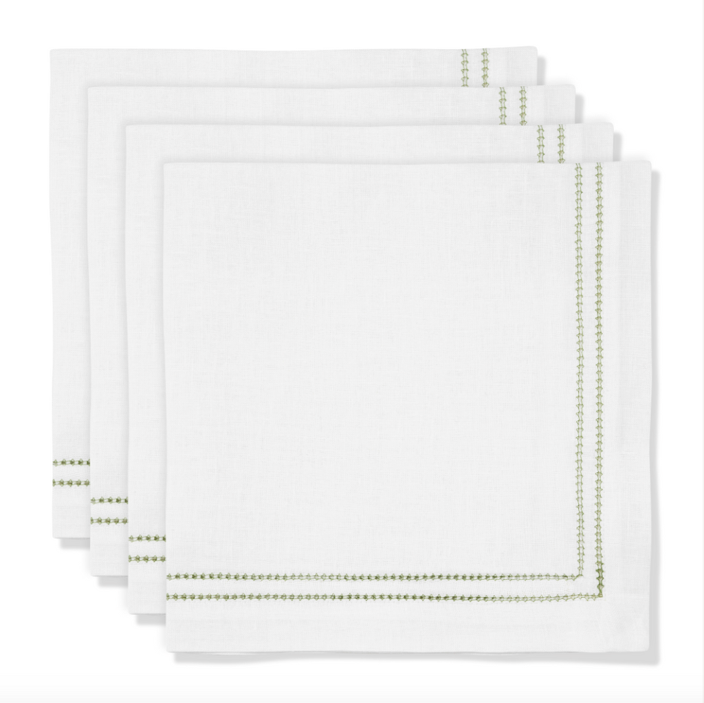 Set of Botanical Green Double Hemstitch Edge Napkins