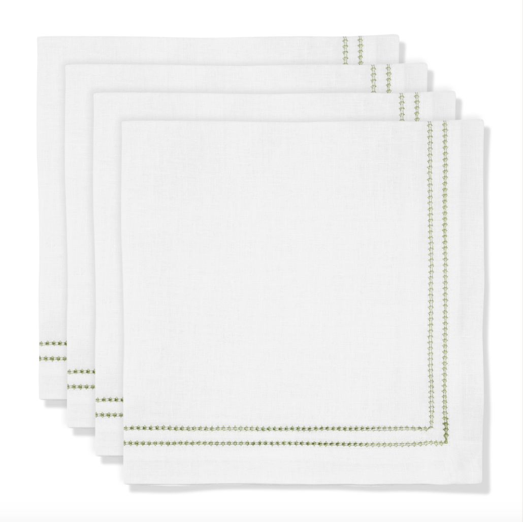Set of Botanical Green Double Hemstitch Edge Napkins