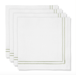 Set of Botanical Green Double Hemstitch Edge Napkins