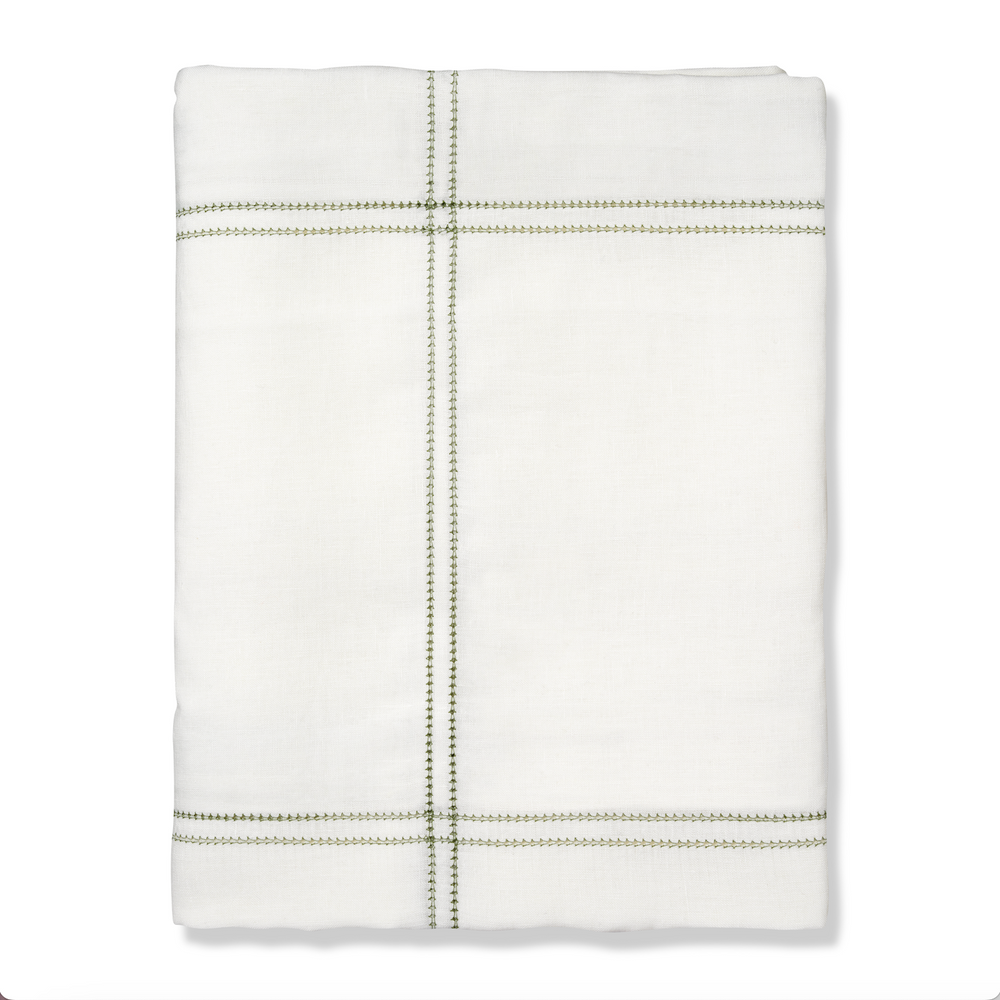 Botanical Green Double Hemstitch Check Tablecloth