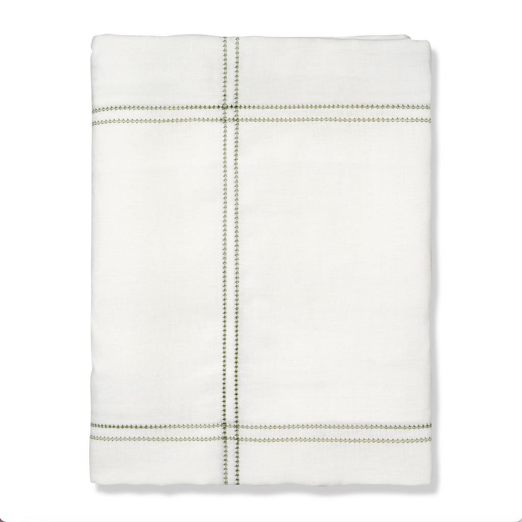 Botanical Green Double Hemstitch Check Tablecloth