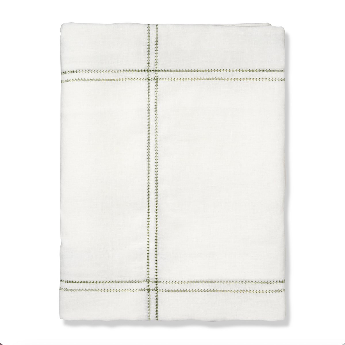 Botanical Green Double Hemstitch Check Tablecloth