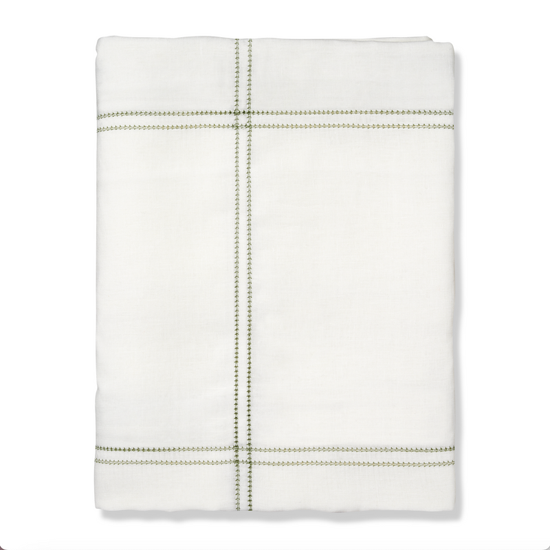 Botanical Green Double Hemstitch Check Tablecloth