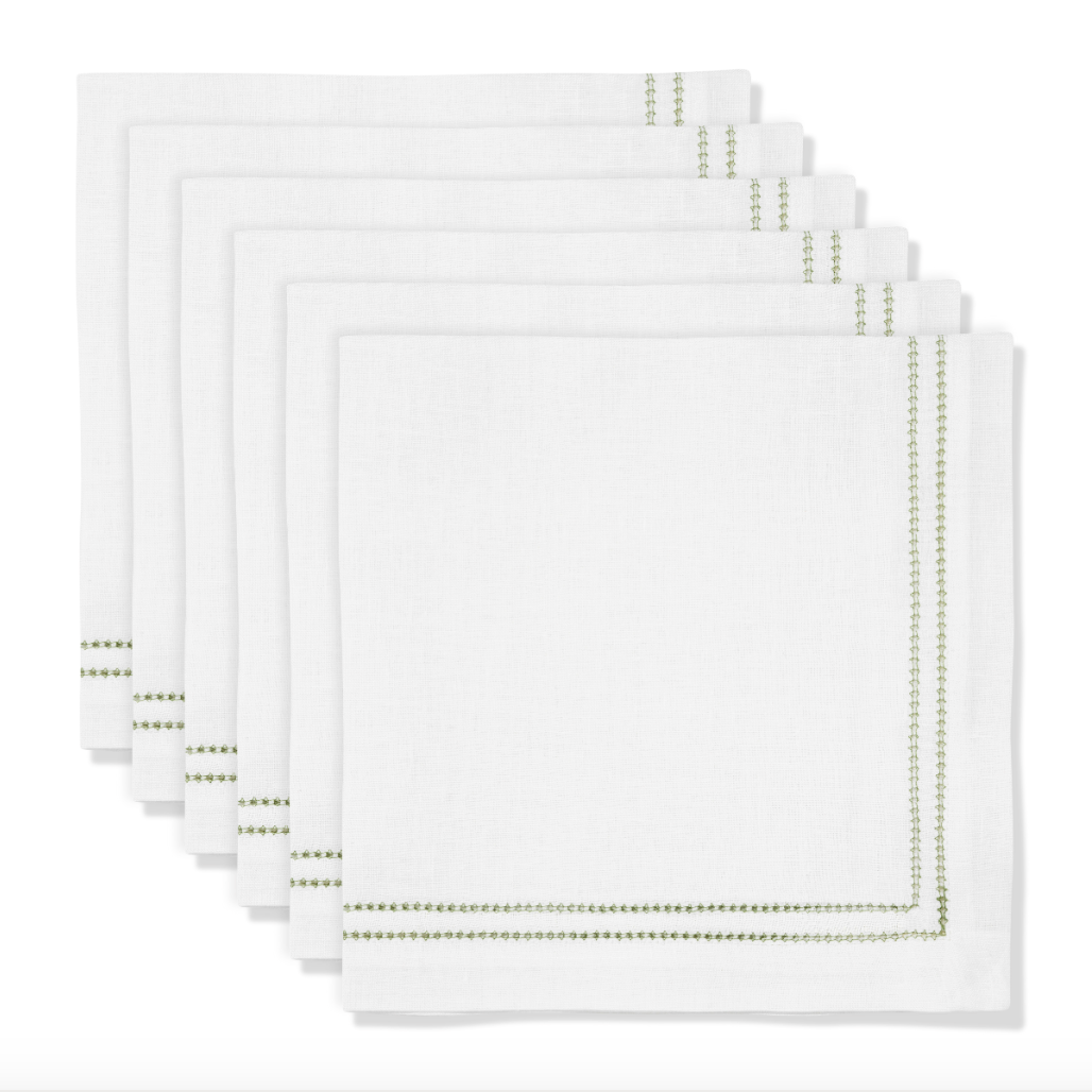 Set of Botanical Green Double Hemstitch Edge Napkins