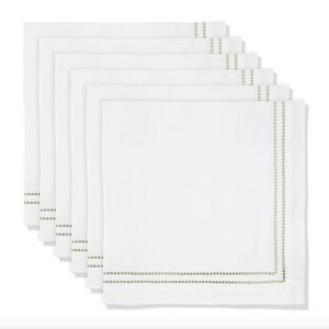 Set of Botanical Green Double Hemstitch Edge Napkins