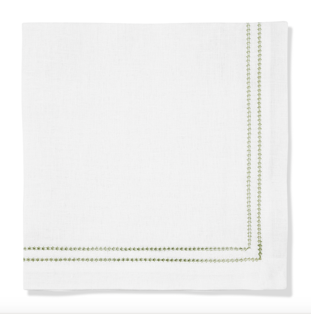 Set of Botanical Green Double Hemstitch Edge Napkins