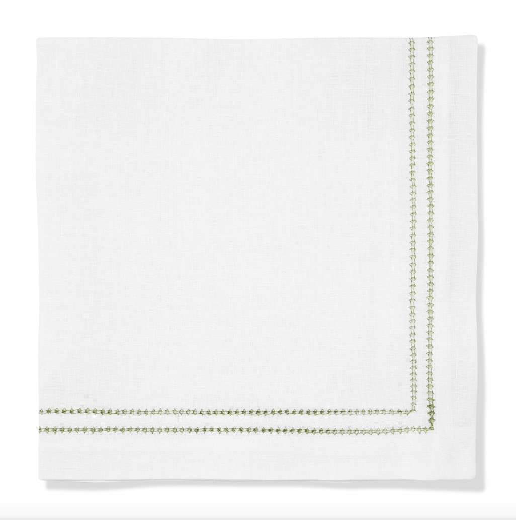 Set of Botanical Green Double Hemstitch Edge Napkins