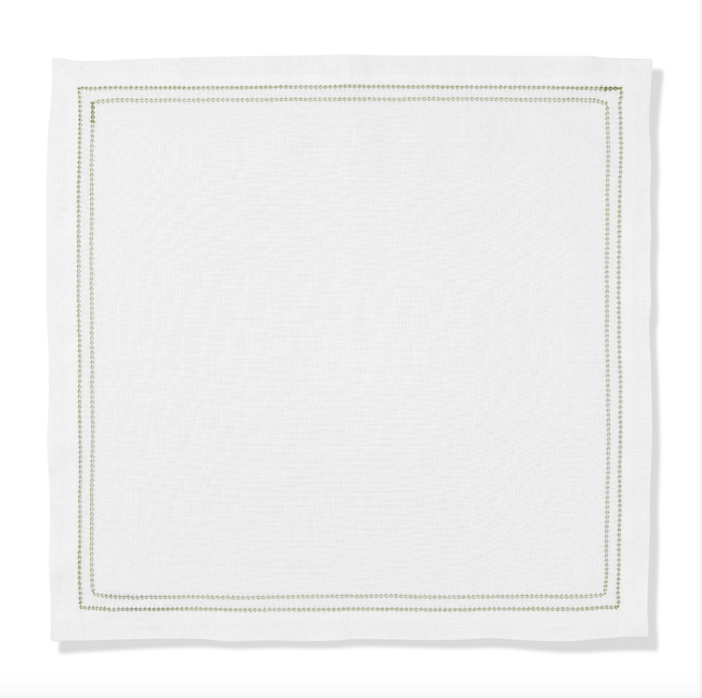 Set of Botanical Green Double Hemstitch Edge Napkins