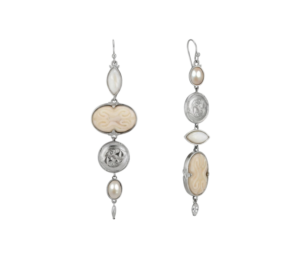 Warm Cascade Chandelier Earring in Silver and Pearl