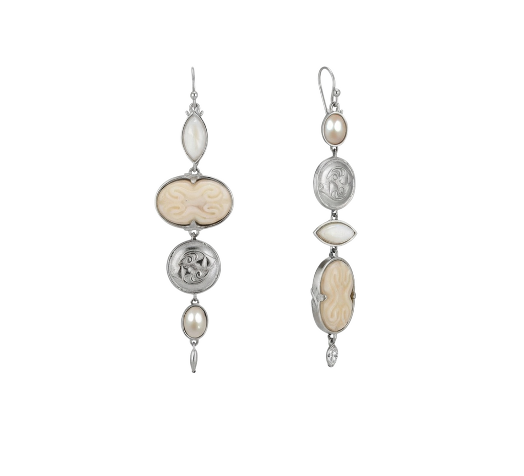 Warm Cascade Chandelier Earring in Silver and Pearl
