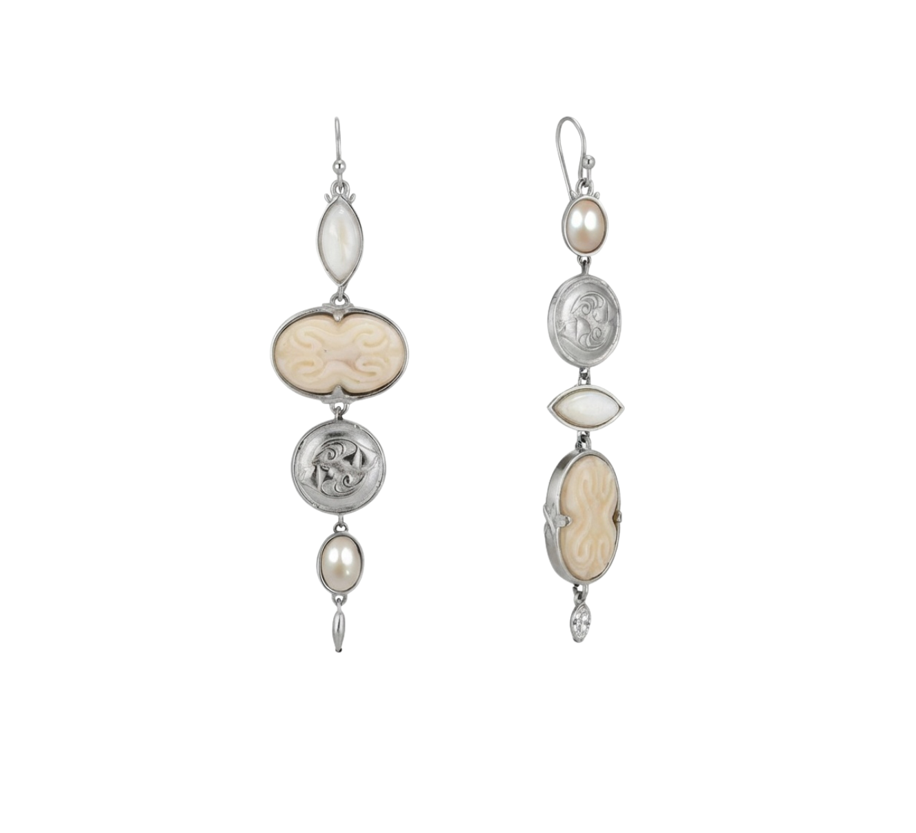 Warm Cascade Chandelier Earring in Silver and Pearl