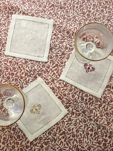 Hemstitch Cocktail Napkins with Crossed Heart Embroidery