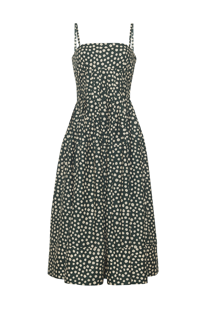 Sea Island Dress in Abstract Dot Green Turtledove