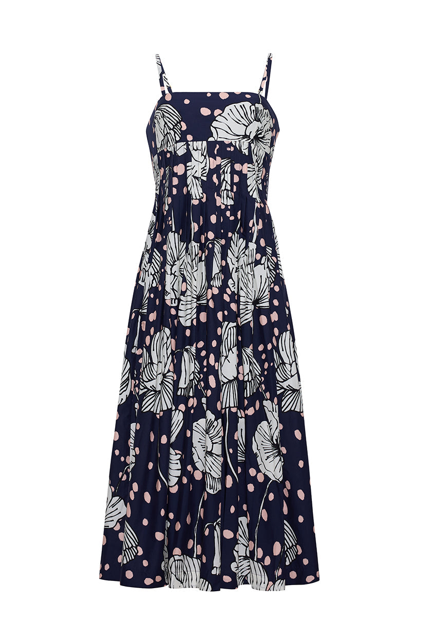 Sea Island Dress in Dotted Flora Navy