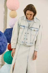 The Solene Jacket in Washed Blue Denim paired with matching Sedona Dress. 