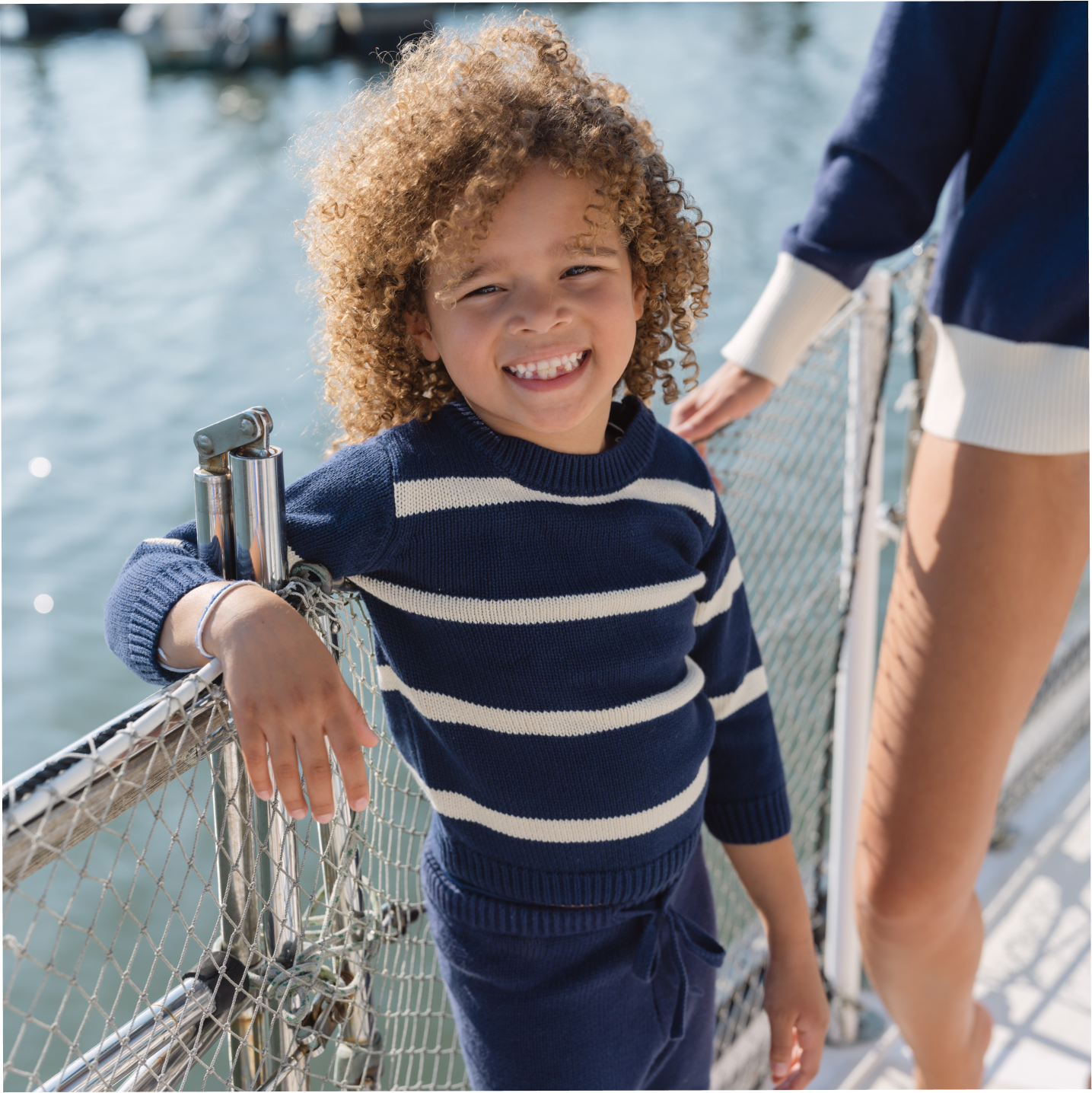 Unisex Navy And Cream Wide Stripe Knit Sweater