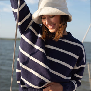 Women’s Navy And Cream Wide Stripe Knit Sweater