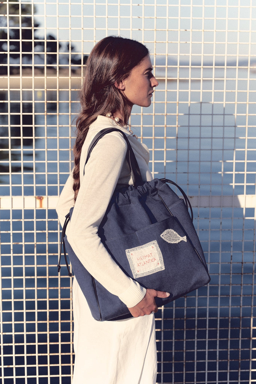 "Camarinas" Fishes Tote in Denim