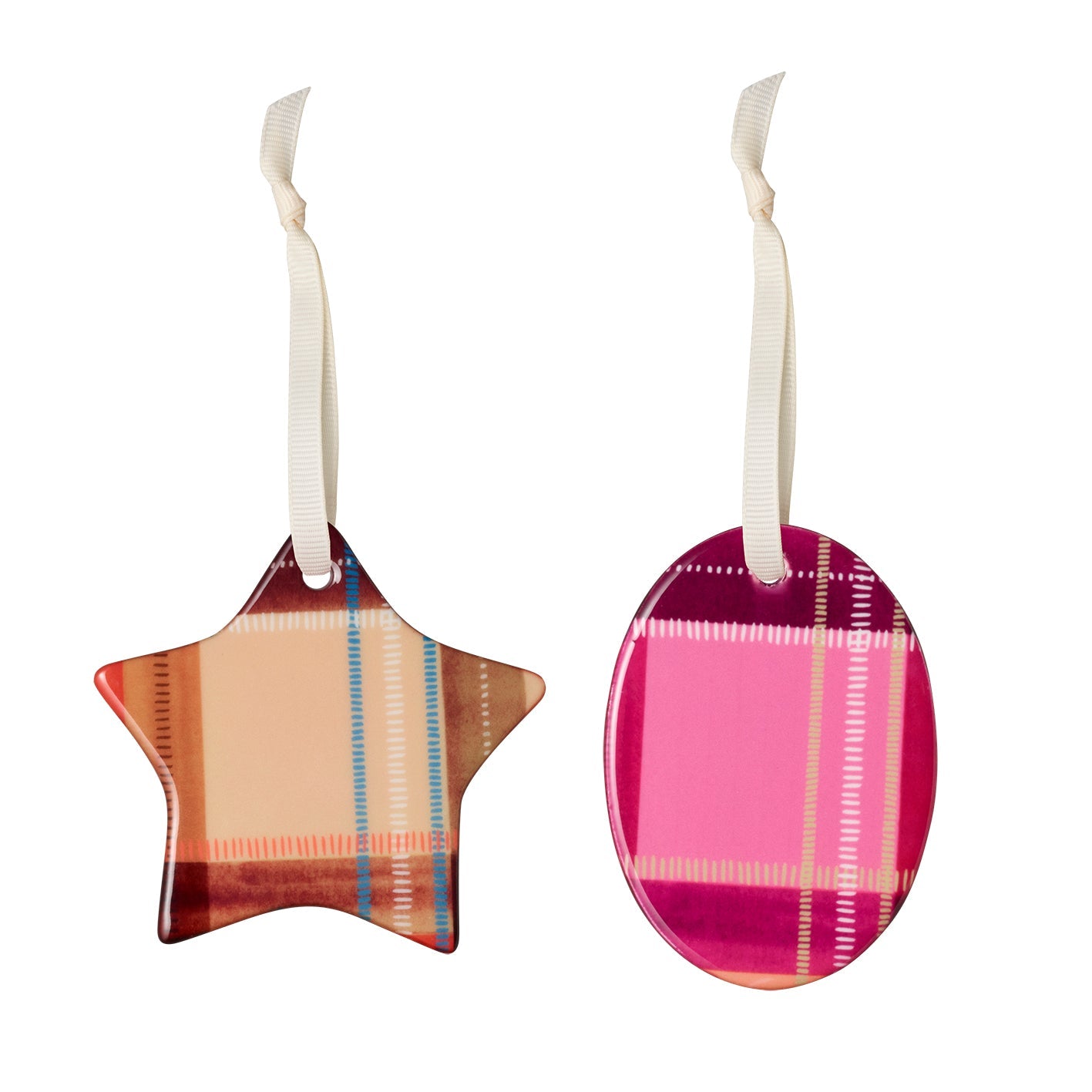 Tartan Charm Baubles in Brown & Pink