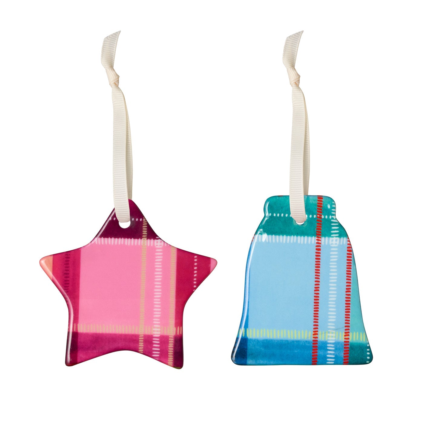 Tartan Charm Baubles in Pink & Blue