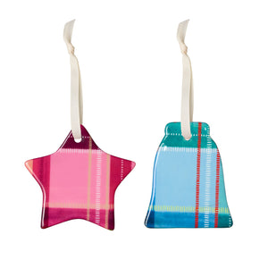 Tartan Charm Baubles in Pink & Blue