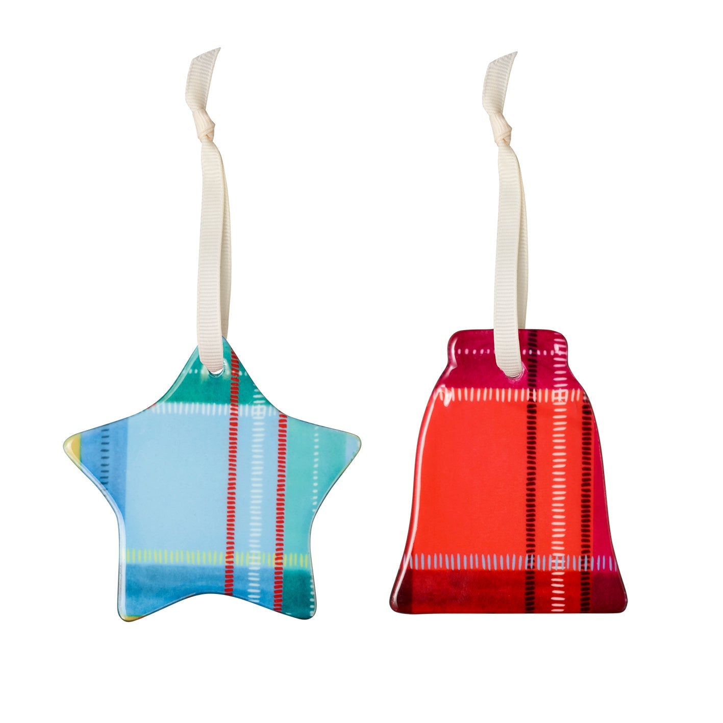 Tartan Charm Baubles in Blue & Red