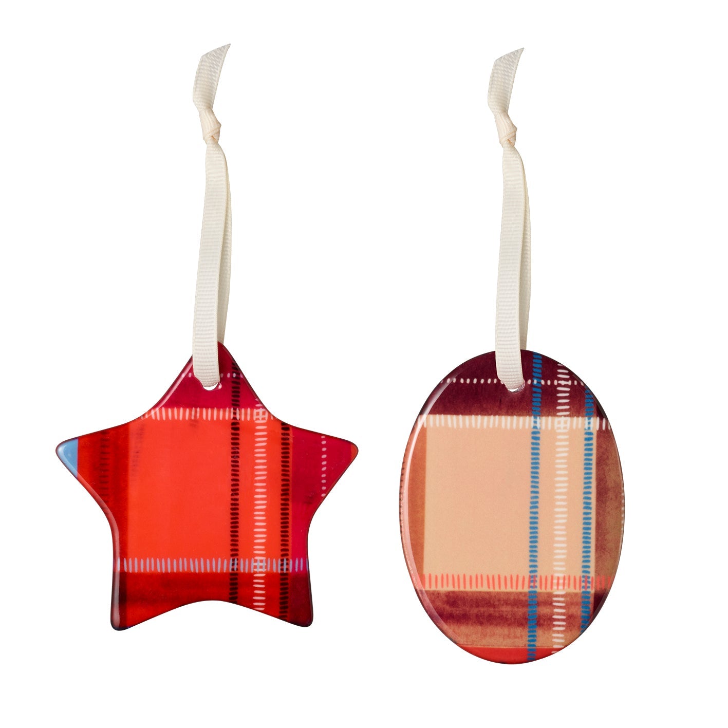 Tartan Charm Baubles in Red & Brown