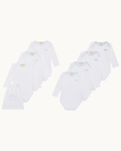 Angel Wing Picot Long Sleeve Onesies in Blue Fade, Set of 7