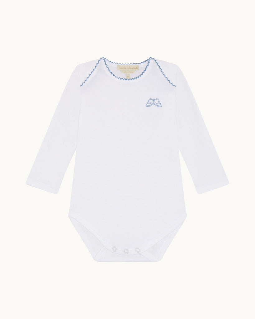 Angel Wing Picot Long Sleeve Onesies in Blue Fade, Set of 7