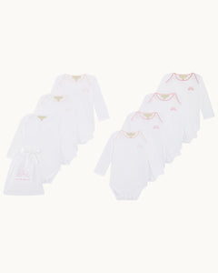 Angel Wing Picot Long Sleeve Onesies in Pink Fade, Set of 7