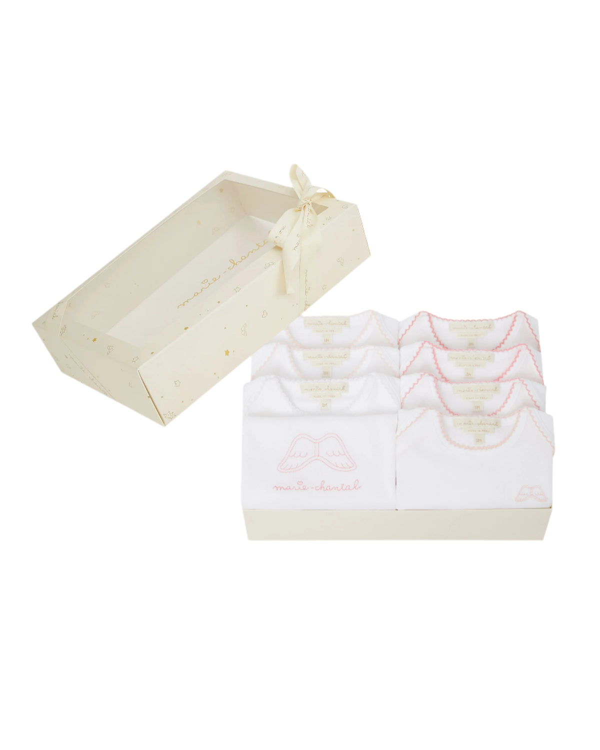 Angel Wing Picot Long Sleeve Onesies in Pink Fade, Set of 7