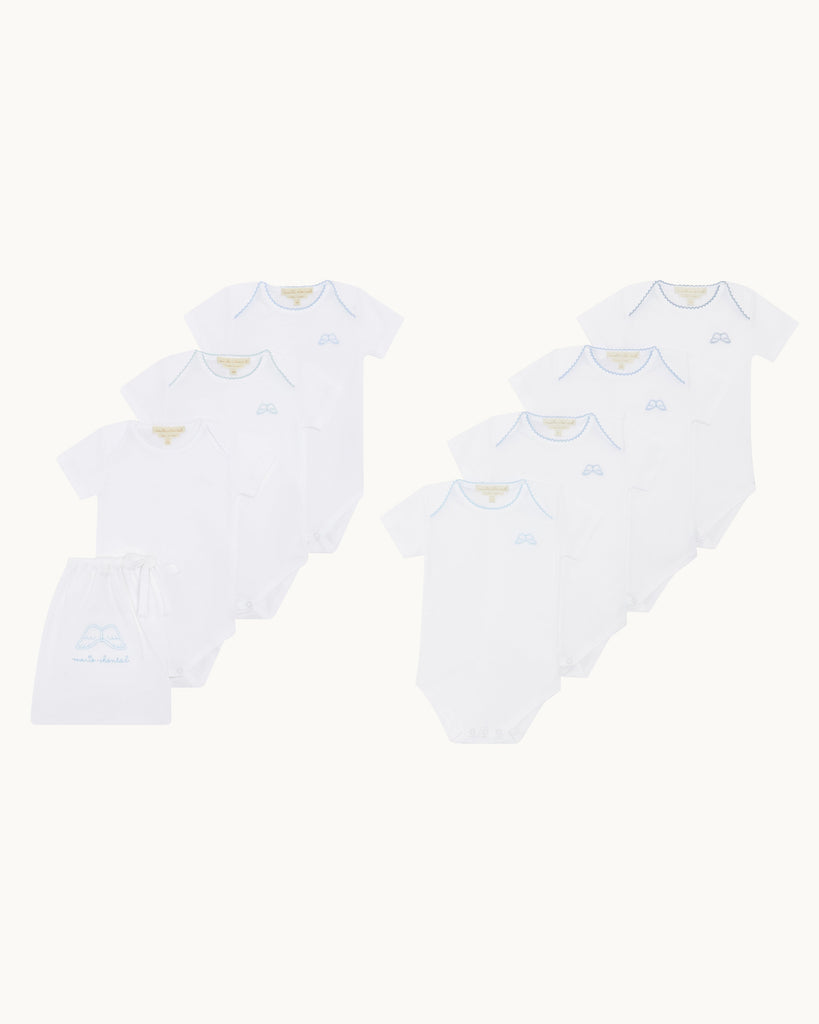 Angel Wing Picot Short Sleeve Onesies in Blue Fade, Set of 7